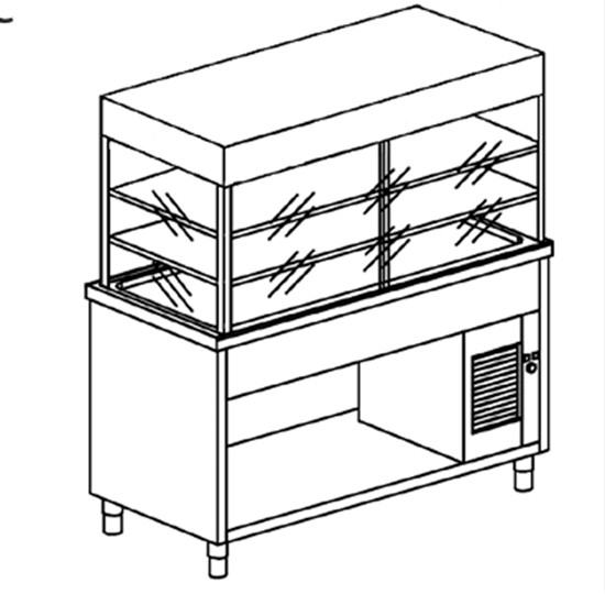 Kühlvitrinen-Element mit Kühlplatte auf offenem Schrank, B=2000 mm, 5x GN 1/1