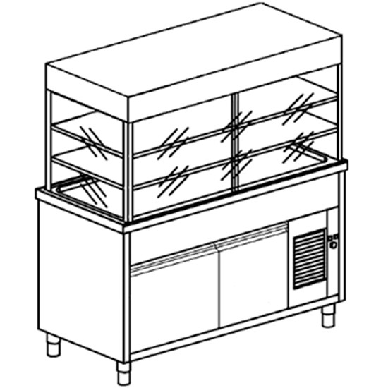 Kühlvitrinen-Element mit Kühlplatte auf gekühltem Schrank, B=1500 mm, 4x GN 1/1