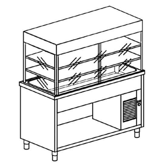 Kühlvitrinen-Element mit Kühlwanne auf offenem Schrank, B=2000 mm, 5x GN 1/1