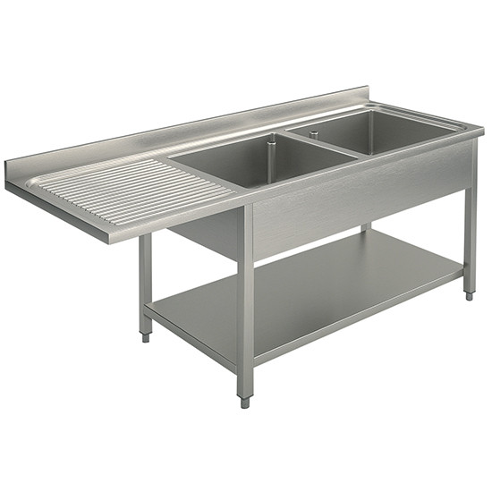 Spültisch mit Zwischenboden für Einbau-Geschirrspüler, 2 Becken rechts, 2000x600 mm