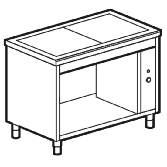 Warmhalteplatten-Element mit vorgespanntem Glas auf offenem Schrank, B=1200 mm, 3x GN 1/1